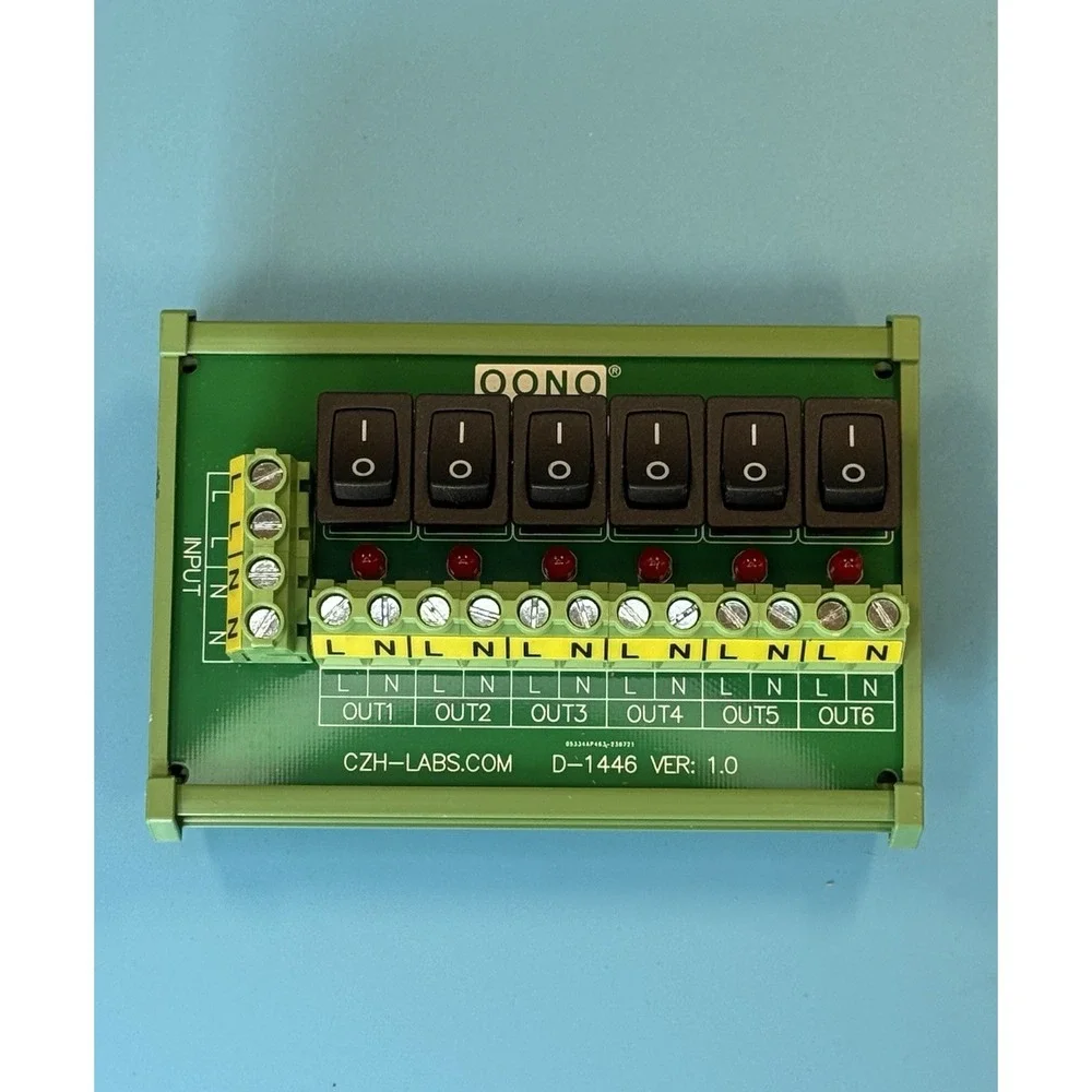 DIN Rail Mount 6 Channel Rocker Switch AC 115V 230V Power Distribution Strip ...